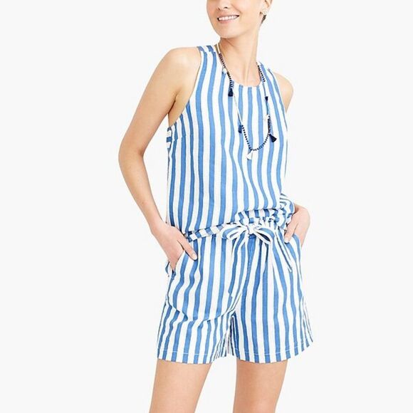 Striped J. Crew Factory Linen-Blend Crisscross Back Tank in Blue and White (NWT) - Picture 4 of 5